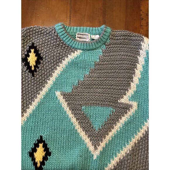 Vintage Forum Blue & Gray Bulky Sweater Size Medium Oversized - Picture 5 of 7